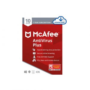McAfee AntiVirus Protection Plus 2021, 10 Device, Internet Security Software, 1 Year